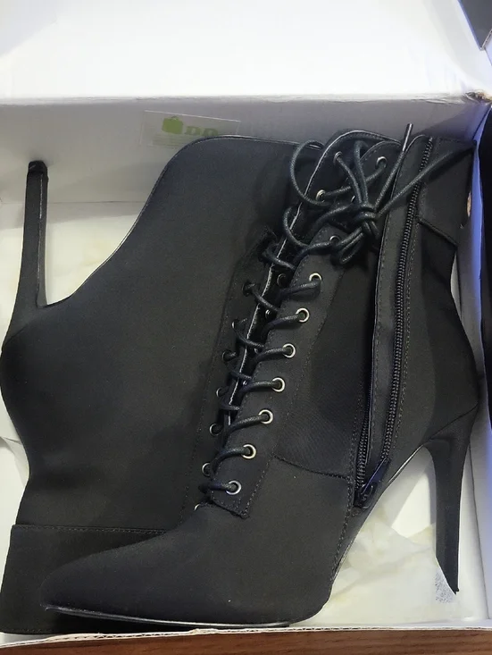 Women's Black Lace-Up High Heel Ankle Boots - Picture 1 of 5